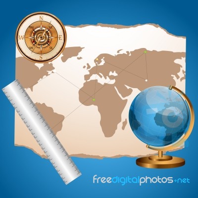 World Map With Compass Stock Image