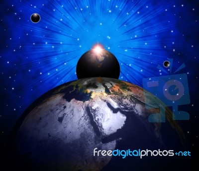 World Planets Shows Solar System And Globalisation Stock Image