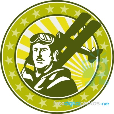 World War 1 Pilot Airman Spad Biplane Circle Retro Stock Image