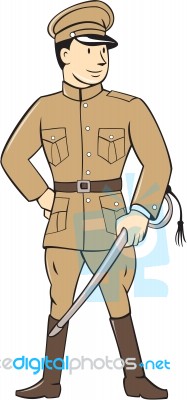 World War One British Officer Standing Cartoon Stock Image