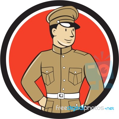 World War One British Officer Standing Circle Cartoon Stock Image