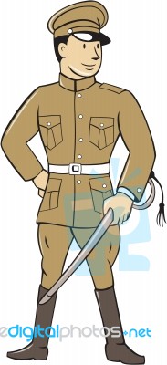 World War One British Officer Sword Standing Cartoon Stock Image