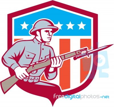 World War One Soldier American Retro Shield Stock Image