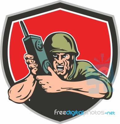 World War Two American Soldier Field Radio Shield Stock Image