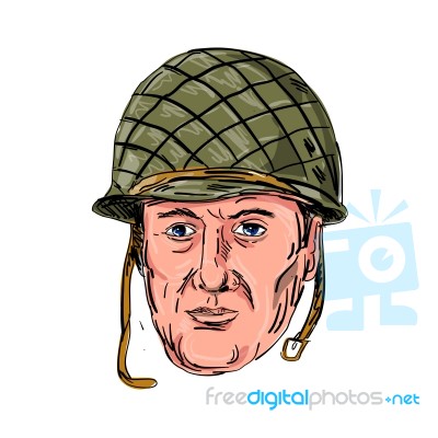 World War Two American Soldier Head Drawing Stock Image