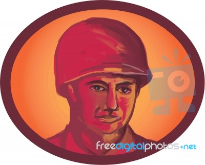 World War Two American Soldier Head Watercolor Stock Image