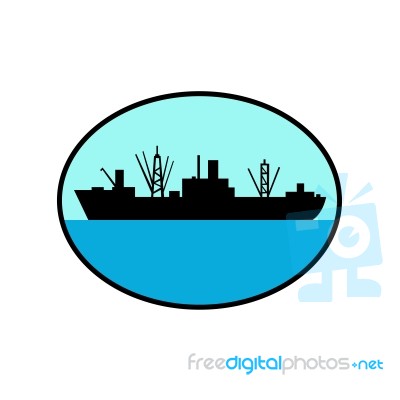 World War Two Attack Cargo Ship Retro Stock Image