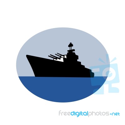 World War Two Battleship Destroyer Oval Retro Stock Image