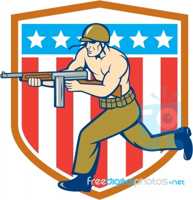 World War Two Soldier American Tommy Gun Shield Stock Image