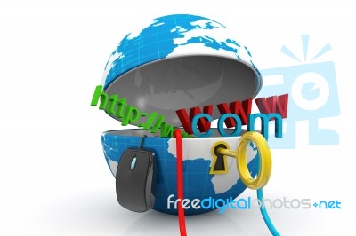 World Wide Web Internet Concept, Opened Earth Globe With Compute… Stock Image