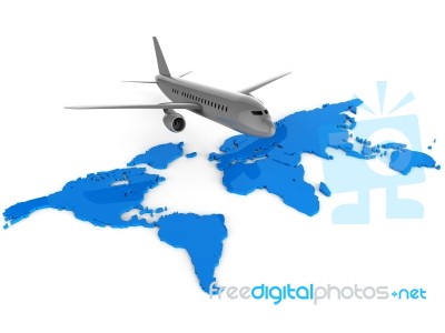 Worldwide Flights Means Web Site And Aeroplane Stock Image