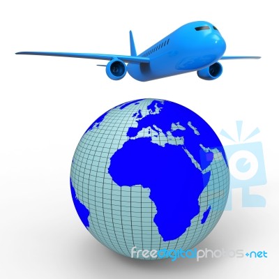 Worldwide Travel Shows Aeroplane Jet And Planet Stock Image