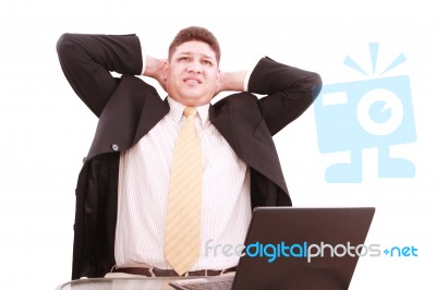 Worried Businessman With Pc Stock Photo