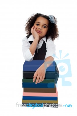 Worried Little Girl Before Her Examinations Stock Photo