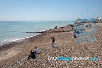 Worthing, West Sussex/uk - April 20 : View Of Worthing Beach In Stock Photo