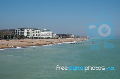 Worthing, West Sussex/uk - April 20 : View Of Worthing Beach In Stock Photo