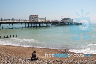 Worthing, West Sussex/uk - April 20 : View Of Worthing Pier In W… Stock Photo