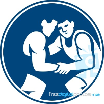 Wrestlers Wrestling Circle Icon Stock Image