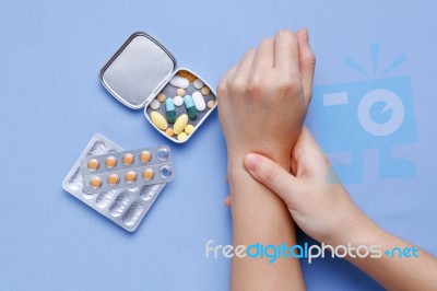 Wrist Pain Closeup Woman Hand Stock Photo