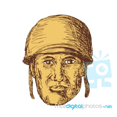 Ww2 American Soldier Head Drawing Stock Image