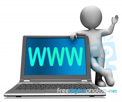 Www Laptop And Character Shows Websites Internet Web Or Net Stock Image