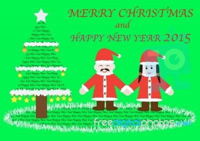 X'mas And Happy New Year Text With 2 Cartoons Stock Image