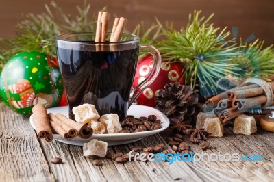 Xmas Mulled Wine With Cinnamon Stick Stock Photo