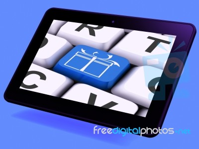 Xmas Present Key Tablet Means Happy Christmas Stock Image