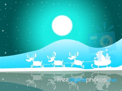 Xmas Santa Indicates Full Moon And Celebrate Stock Image