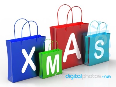 Xmas Shopping Bags Show Retail Stores Or Buying Stock Image