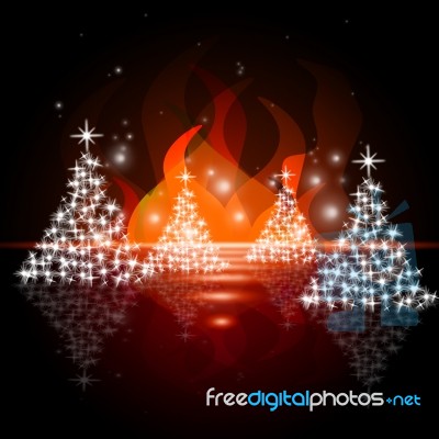 Xmas Tree Indicates Merry Christmas And Blazing Stock Image