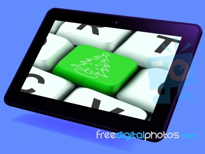 Xmas Tree Key Tablet Means Happy Christmas Stock Image