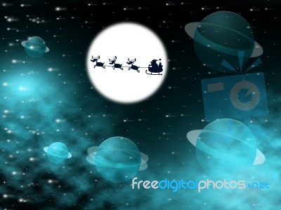 Xmas Tree Shows Full Moon And Christmastime Stock Image