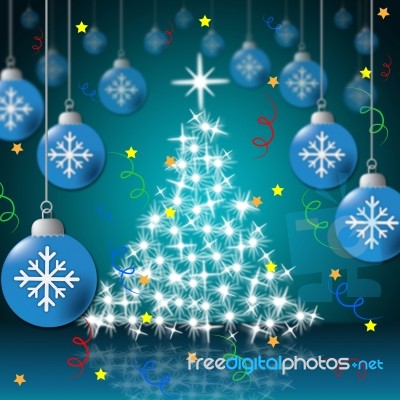 Xmas Tree Shows Merry Christmas And Bauble Stock Image