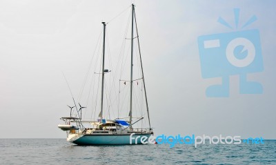 Yacht In Ocean Stock Photo