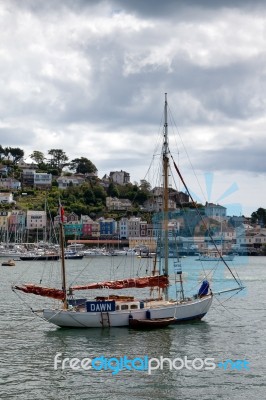 Yacht Moored Off Dartmouth Stock Photo