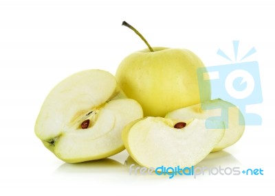 Yellow Apple Isolated On The White Background Stock Photo