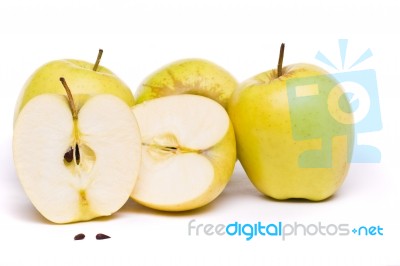 Yellow Apples On White Stock Photo