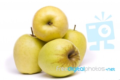 Yellow Apples On White Stock Photo