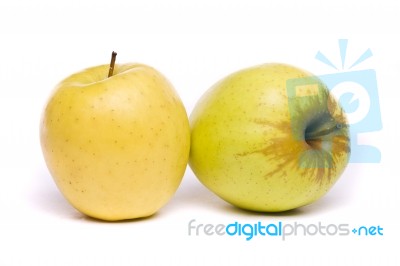 Yellow Apples On White Stock Photo