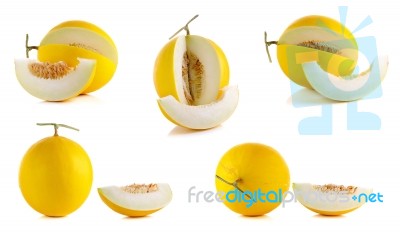 Yellow Cantaloupe Isolated On The White Background Stock Photo