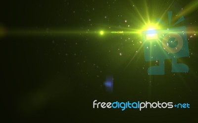 Yellow Digital Lens Flare In Black Background Horizontal Frame W… Stock Image