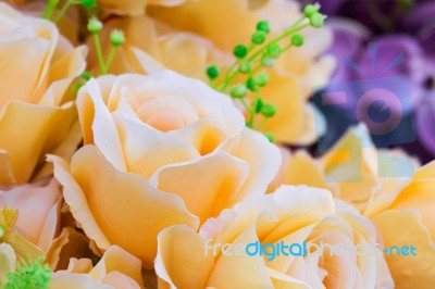 Yellow Fabric Roses Stock Photo