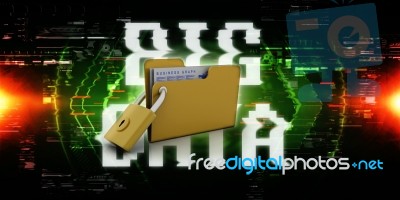 Yellow Folder And Lock. Data Security Concept. 3d Rendering Stock Image