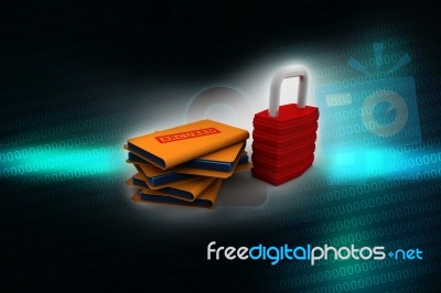 Yellow Folder And Lock. Data Security Concept. 3d Rendering Stock Image