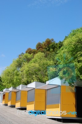 Yellow Kiosks At The Park Stock Photo