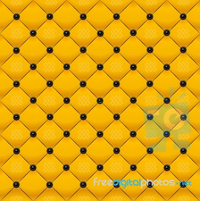 Yellow Leather Wall With Black Button On Grid Stock Image