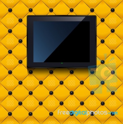 Yellow Leather Wall With Black Lcd Tv Stock Image