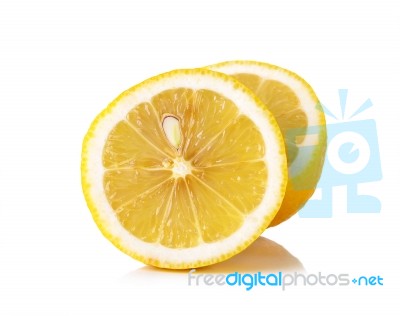 Yellow Lemon Isolated On The White Background Stock Photo