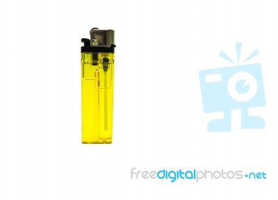 Yellow Lighter Isolated On The White Background Stock Photo